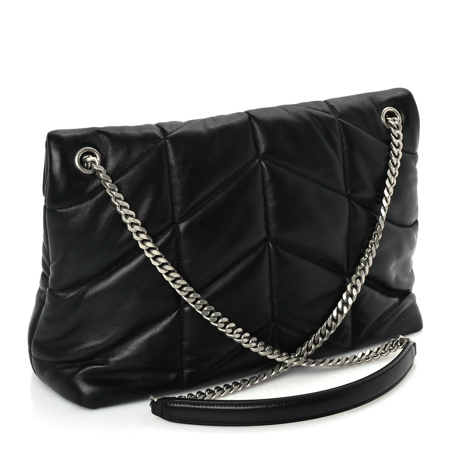Saint Laurent Lambskin Quilted Medium Loulou Puffer Monogram Chain Satchel Black Image 2