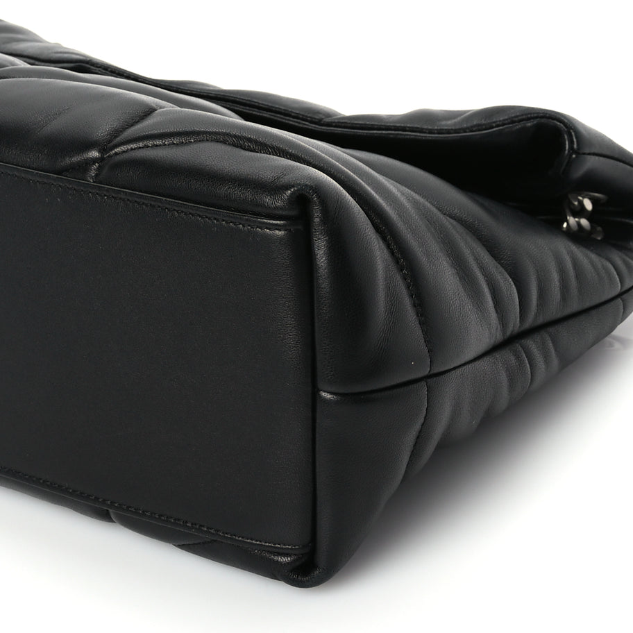 Saint Laurent Lambskin Quilted Medium Loulou Puffer Monogram Chain Satchel Black Image 8