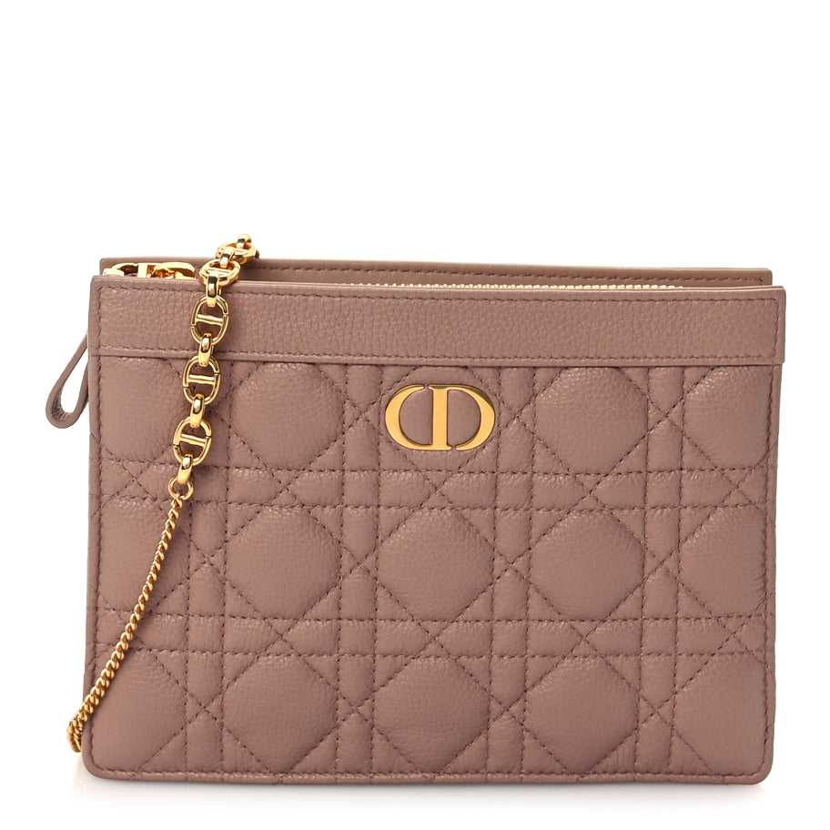 Christian Dior Calfskin Cannage Caro Zipped Pouch With Chain  Fard Image 1