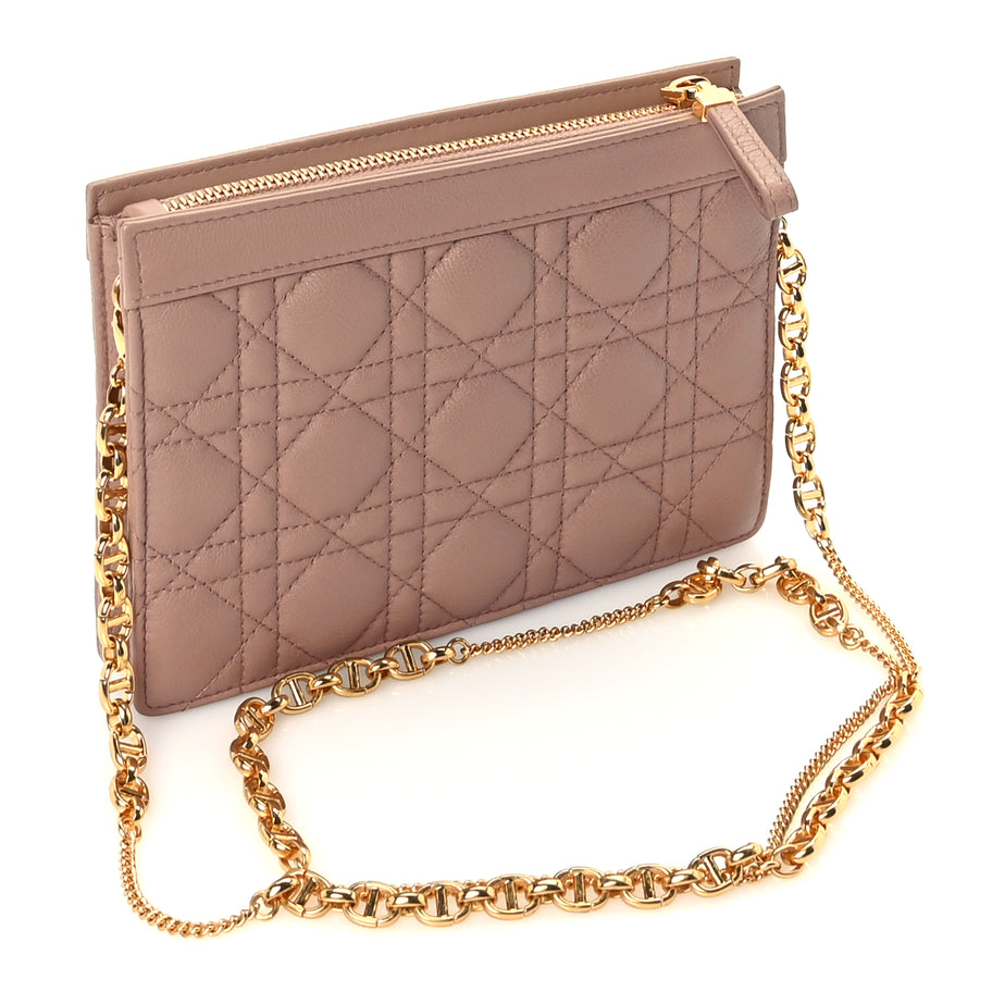 Christian Dior Calfskin Cannage Caro Zipped Pouch With Chain  Fard Image 2