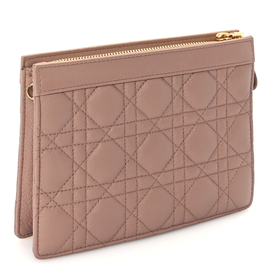 Christian Dior Calfskin Cannage Caro Zipped Pouch With Chain  Fard Image 3