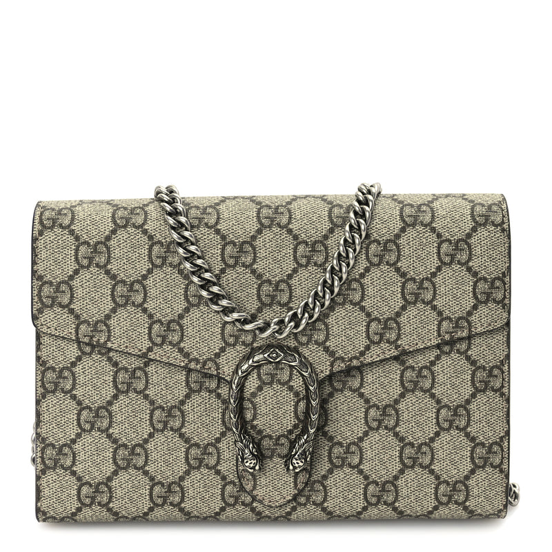  Gucci GG Supreme Monogram Mini Dionysus Chain Wallet Beige Taupe