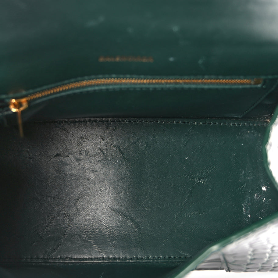 Balenciaga Shiny Calfskin Crocodile Embossed Small Hourglass Top Handle Bag Forest Green Image 4