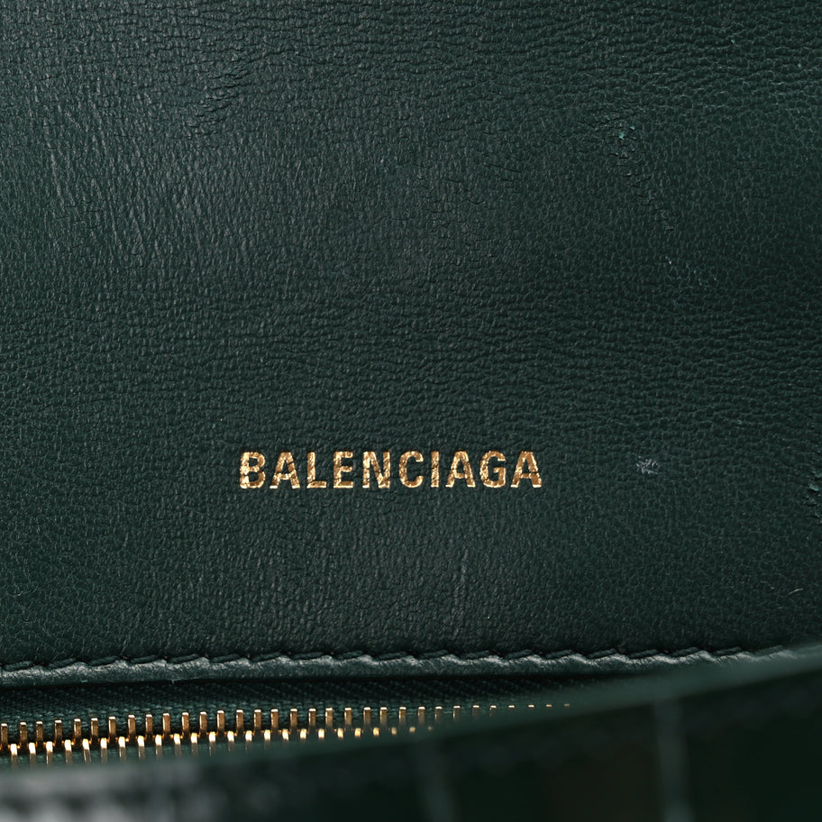 Balenciaga Shiny Calfskin Crocodile Embossed Small Hourglass Top Handle Bag Forest Green Image 5