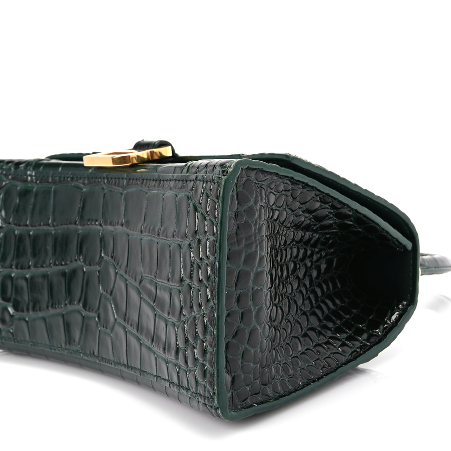 Balenciaga Shiny Calfskin Crocodile Embossed Small Hourglass Top Handle Bag Forest Green Image 8
