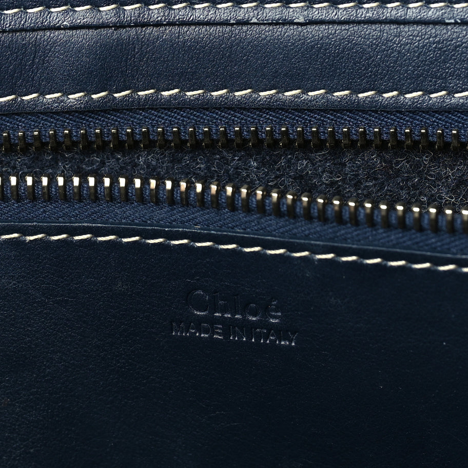 Chloe Felt Shiny Calfskin Large Woody Ribbon Tote Obscure Navy Image 5