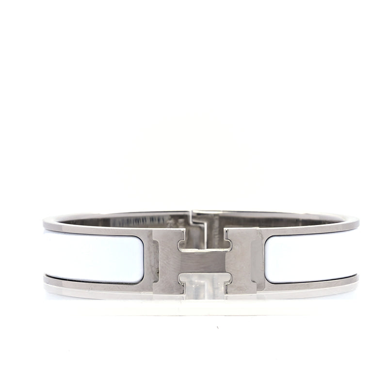  Hermes Enamel Narrow Clic Clac H Bracelet PM  White