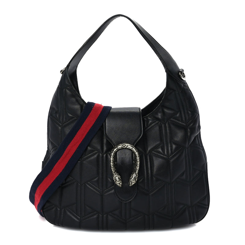  Gucci Calfskin Web Quilted Medium Dionysus Hobo Black