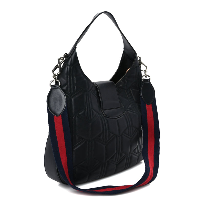  Gucci Calfskin Web Quilted Medium Dionysus Hobo Black