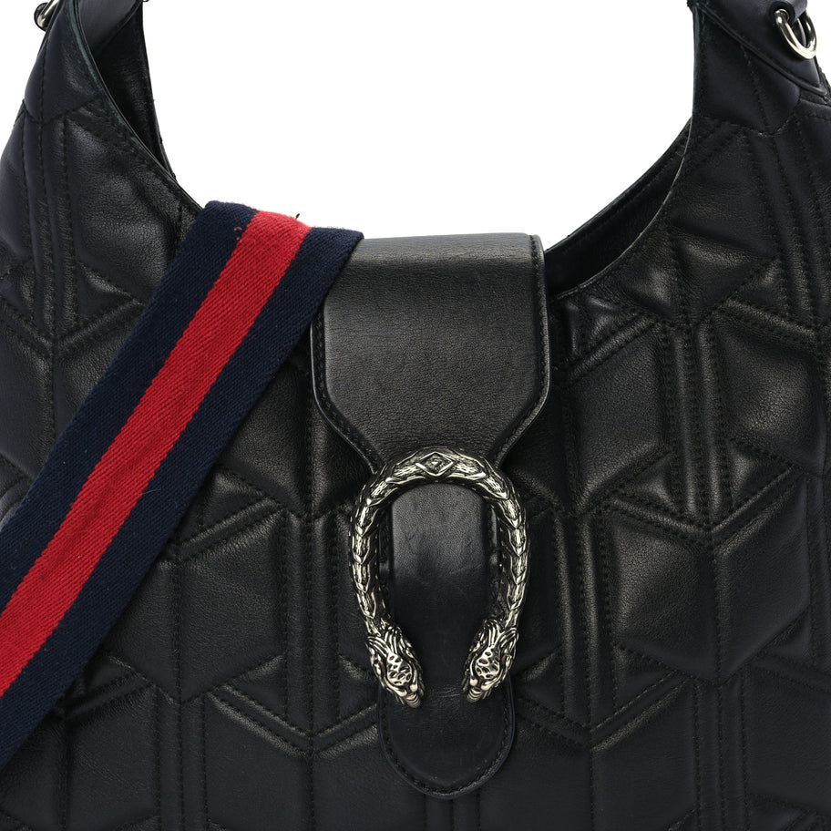 Gucci Calfskin Web Quilted Medium Dionysus Hobo Black Image 7