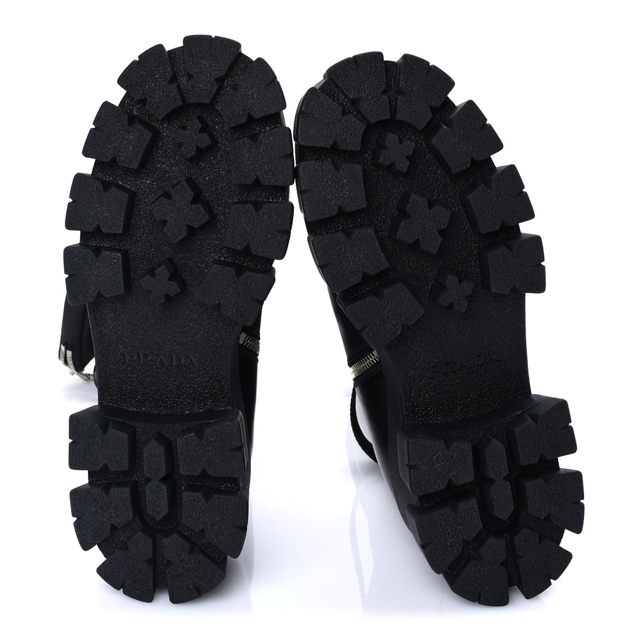 Prada Vitello Lux Nylon Metal Triangle Logo Monolith Pouch Pocket 55mm Tall Combat Boots 37 Black Image 6