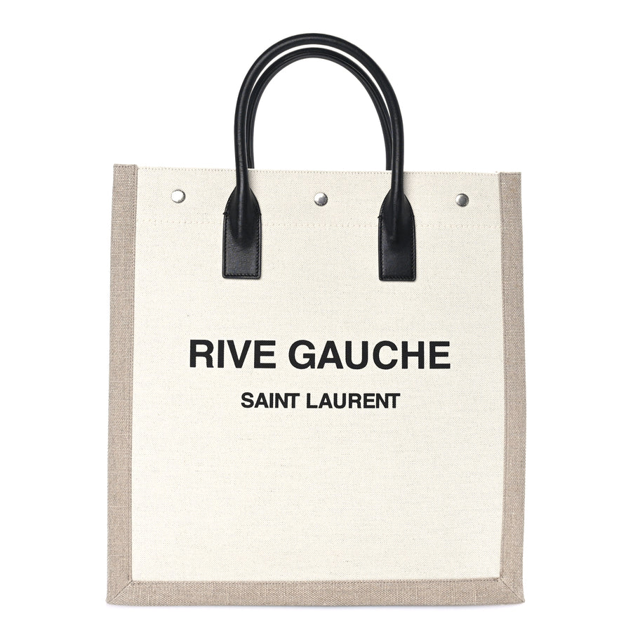 Saint Laurent Linen Calfskin Rive Gauche North South Tote Optic White Image 1