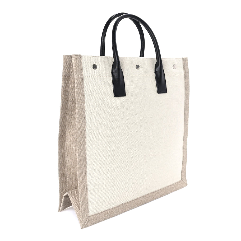 Saint Laurent Linen Calfskin Rive Gauche North South Tote Optic White Image 2