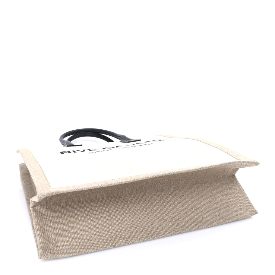Saint Laurent Linen Calfskin Rive Gauche North South Tote Optic White Image 3