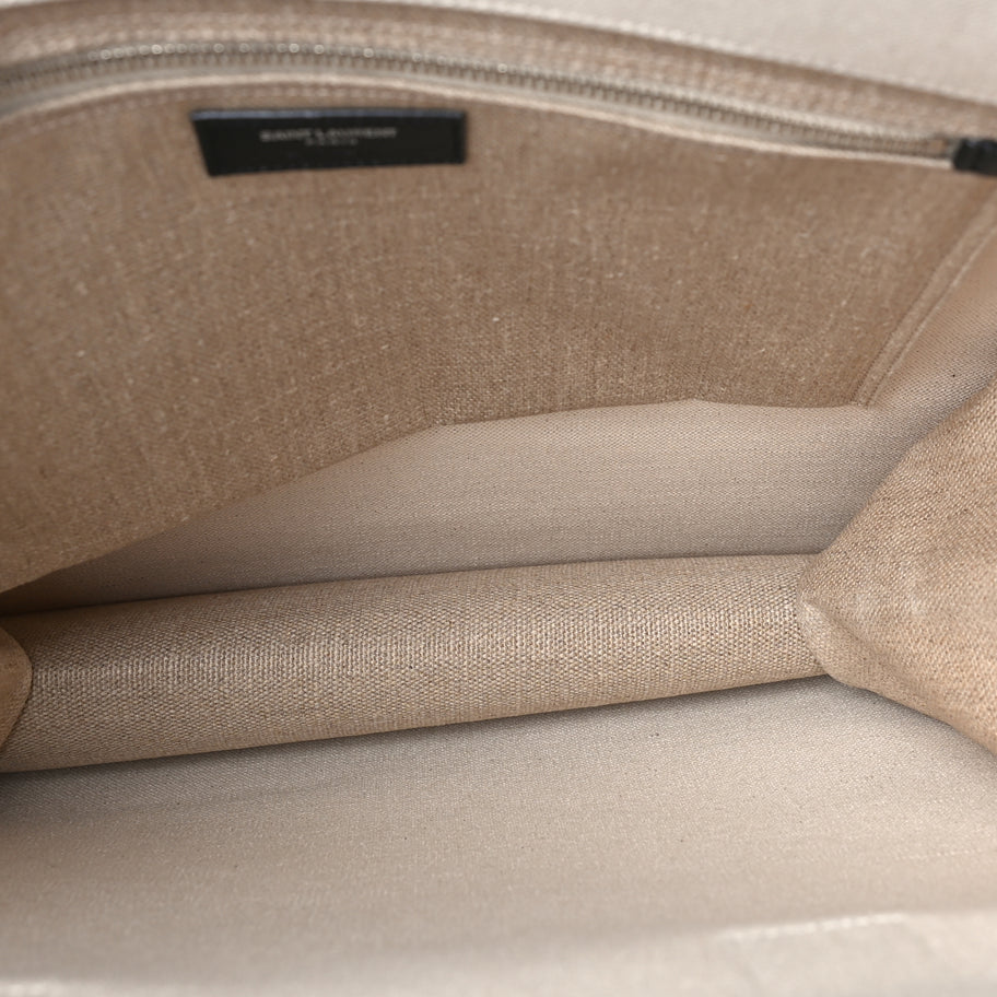 Saint Laurent Linen Calfskin Rive Gauche North South Tote Optic White Image 4