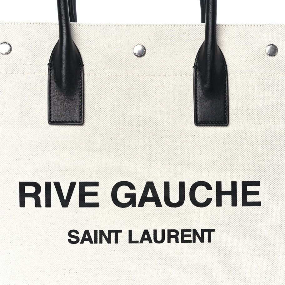 Saint Laurent Linen Calfskin Rive Gauche North South Tote Optic White Image 6