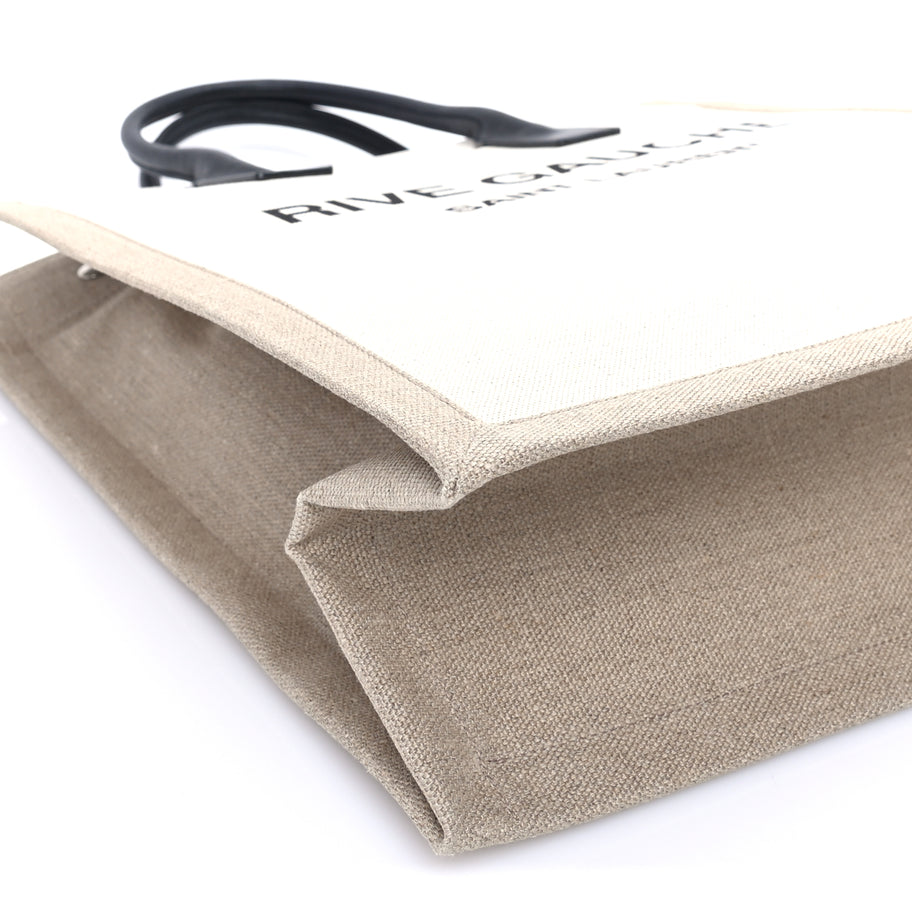 Saint Laurent Linen Calfskin Rive Gauche North South Tote Optic White Image 7