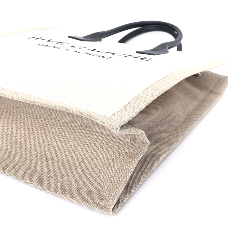Saint Laurent Linen Calfskin Rive Gauche North South Tote Optic White Image 8