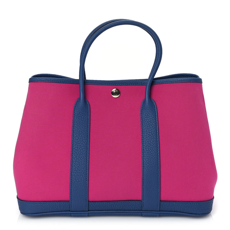  Hermes Toile Officier Negonda Garden Party Tote 30 TPM Magnolia Bleu Agate