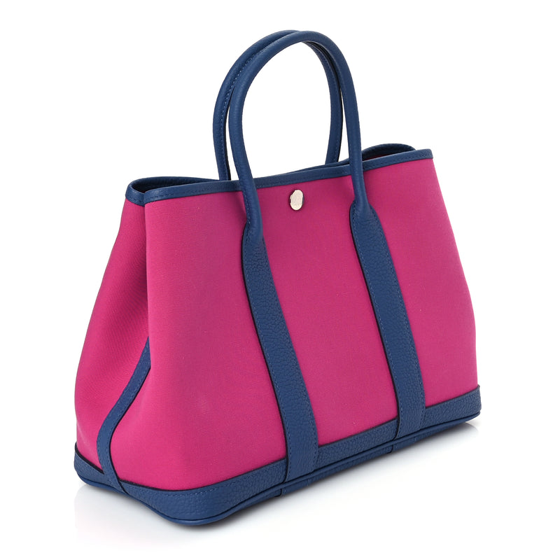  Hermes Toile Officier Negonda Garden Party Tote 30 TPM Magnolia Bleu Agate