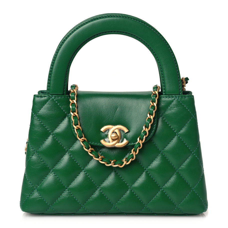 Chanel Shiny Aged Calfskin Quilted Nano Kelly Shopper Green Image 1