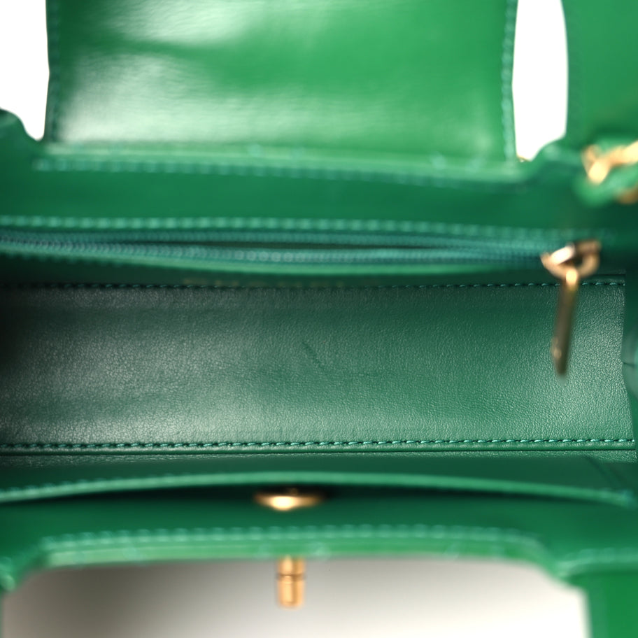 Chanel Shiny Aged Calfskin Quilted Nano Kelly Shopper Green Image 4