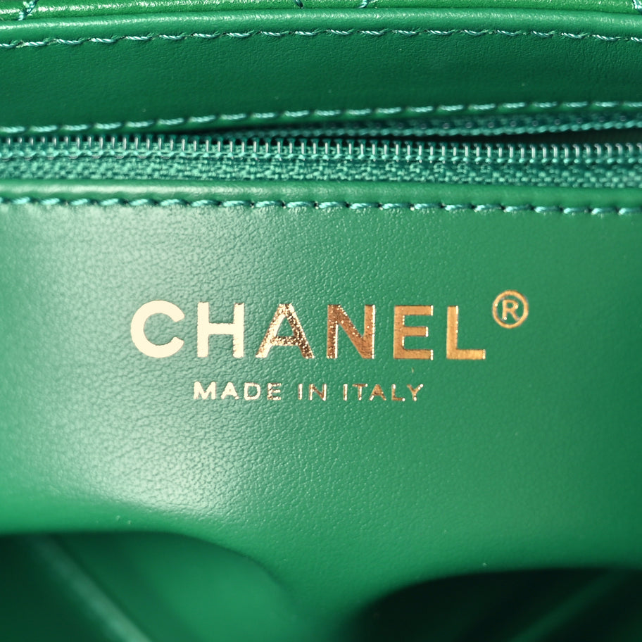 Chanel Shiny Aged Calfskin Quilted Nano Kelly Shopper Green Image 5