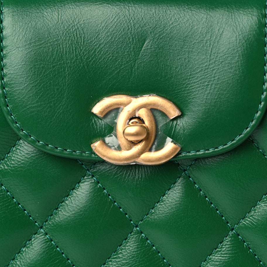Chanel Shiny Aged Calfskin Quilted Nano Kelly Shopper Green Image 7