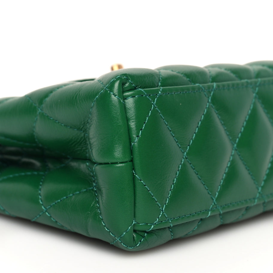 Chanel Shiny Aged Calfskin Quilted Nano Kelly Shopper Green Image 8