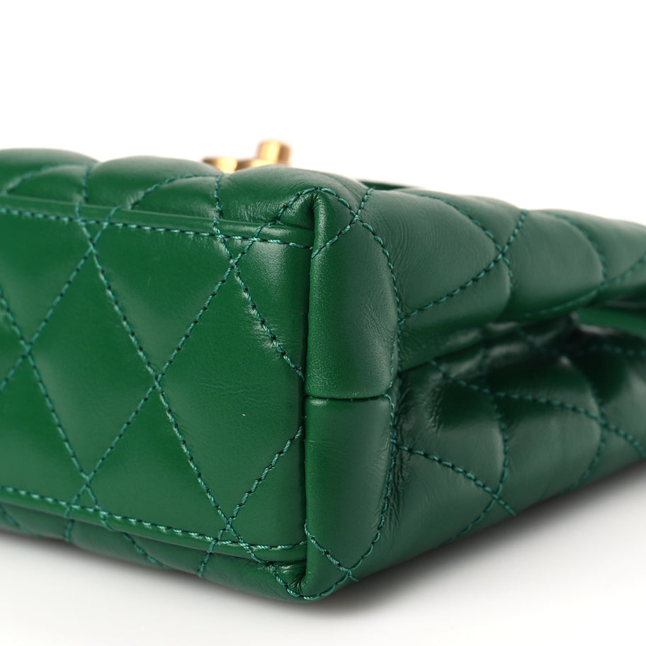 Chanel Shiny Aged Calfskin Quilted Nano Kelly Shopper Green Image 9