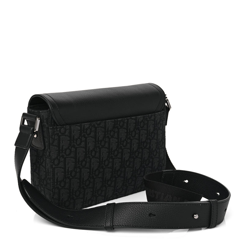  Christian Dior Oblique Jacquard Grained Calfskin Small Saddle Messenger Bag Black Oblique Monogram