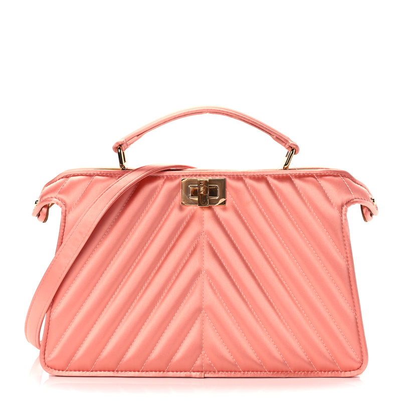  Fendi Raso Satin Trapunatato Medium Peekaboo I SEE U East West Satchel Rosa Quarzo Oro