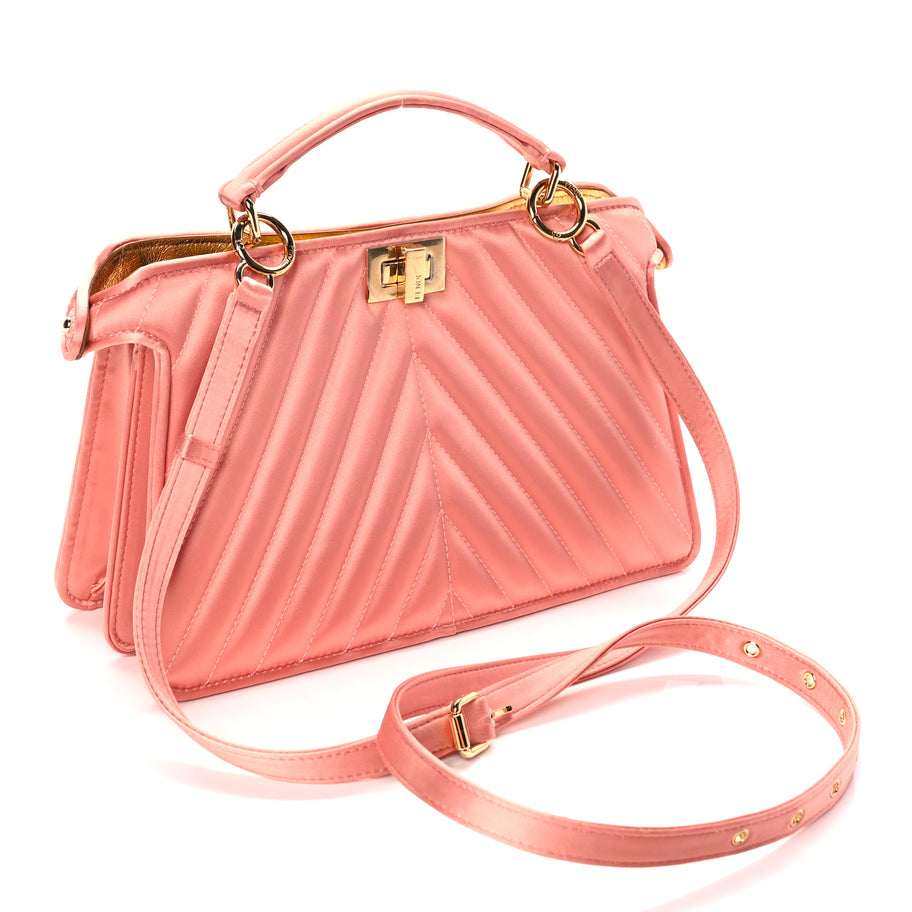 Fendi Raso Satin Trapunatato Medium Peekaboo I SEE U East West Satchel Rosa Quarzo Oro Image 2