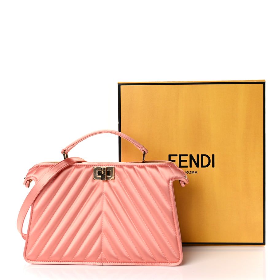 Fendi Raso Satin Trapunatato Medium Peekaboo I SEE U East West Satchel Rosa Quarzo Oro Image 9