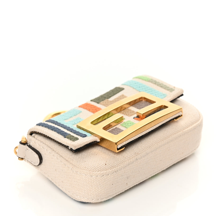 Fendi Canvas Nappa FF Multicolor Embroidered Nano Maxi Buckle Baguette Charm Grezzo Multicolor Latte Image 3