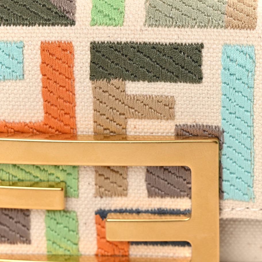 Fendi Canvas Nappa FF Multicolor Embroidered Nano Maxi Buckle Baguette Charm Grezzo Multicolor Latte Image 7