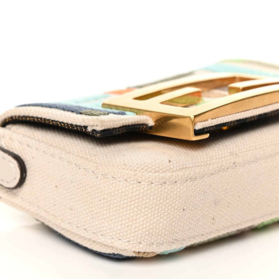 Fendi Canvas Nappa FF Multicolor Embroidered Nano Maxi Buckle Baguette Charm Grezzo Multicolor Latte Image 8