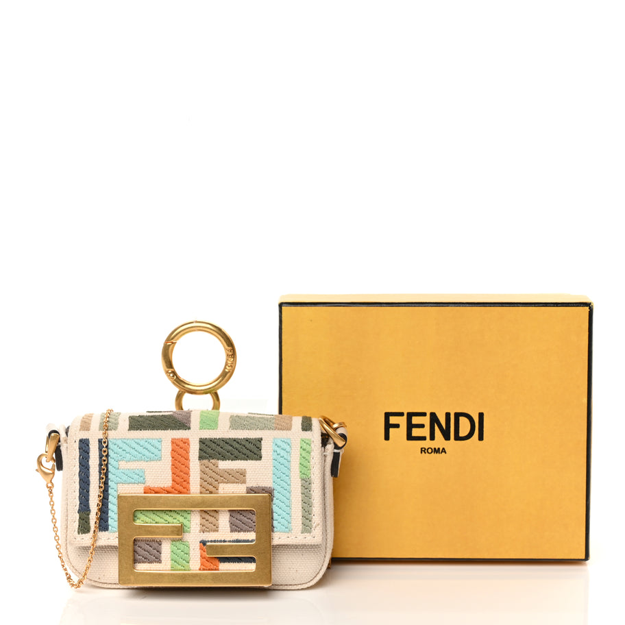 Fendi Canvas Nappa FF Multicolor Embroidered Nano Maxi Buckle Baguette Charm Grezzo Multicolor Latte Image 10