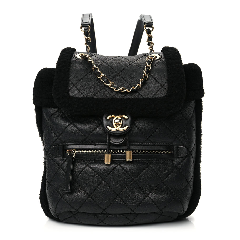 Chanel Lambskin Shearling Quilted CC Backpack Black Image 1