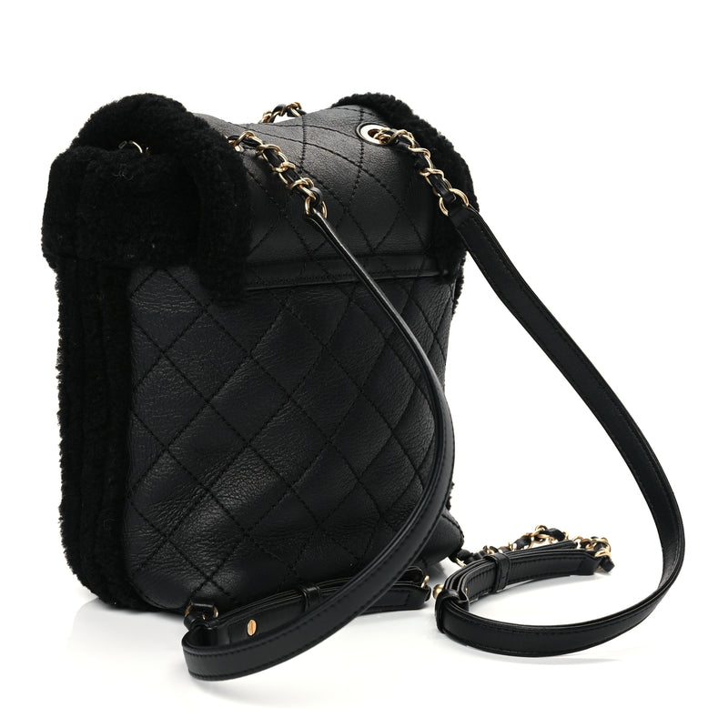  Chanel Lambskin Shearling Quilted CC Backpack Black