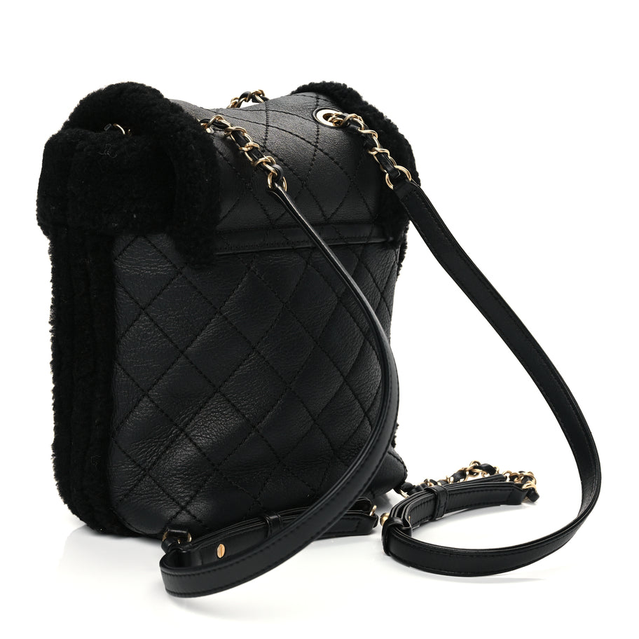 Chanel Lambskin Shearling Quilted CC Backpack Black Image 2