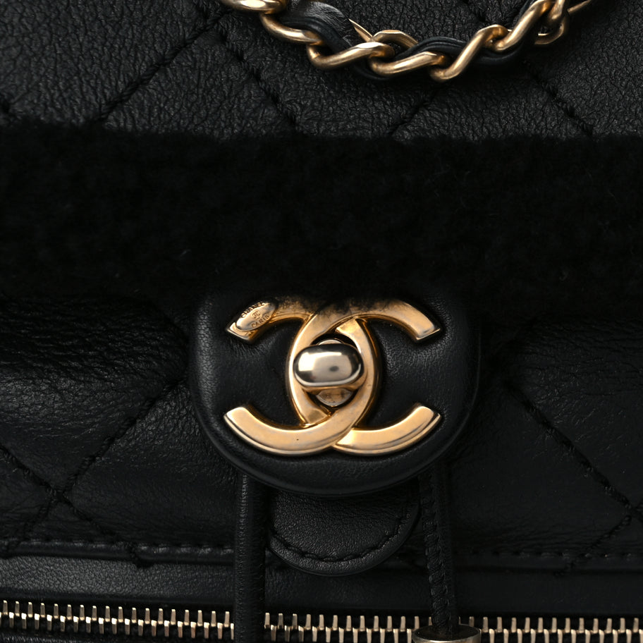 Chanel Lambskin Shearling Quilted CC Backpack Black Image 9