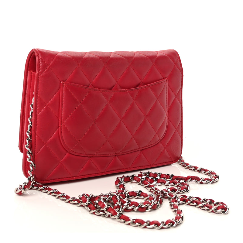  Chanel Lambskin Quilted Wallet On Chain WOC  Dark Pink
