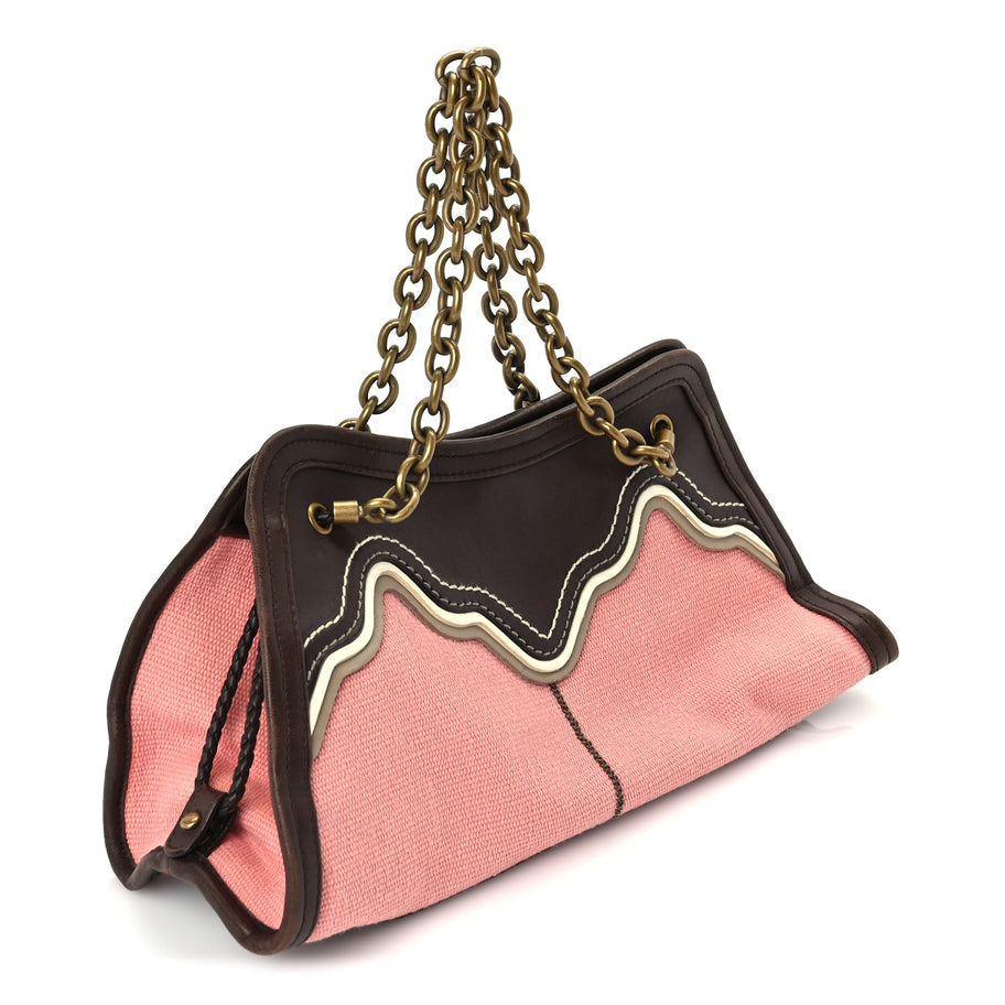 Bottega Veneta Canvas Calfskin Trimmed Shoulder Bag  Pink Brown Image 2