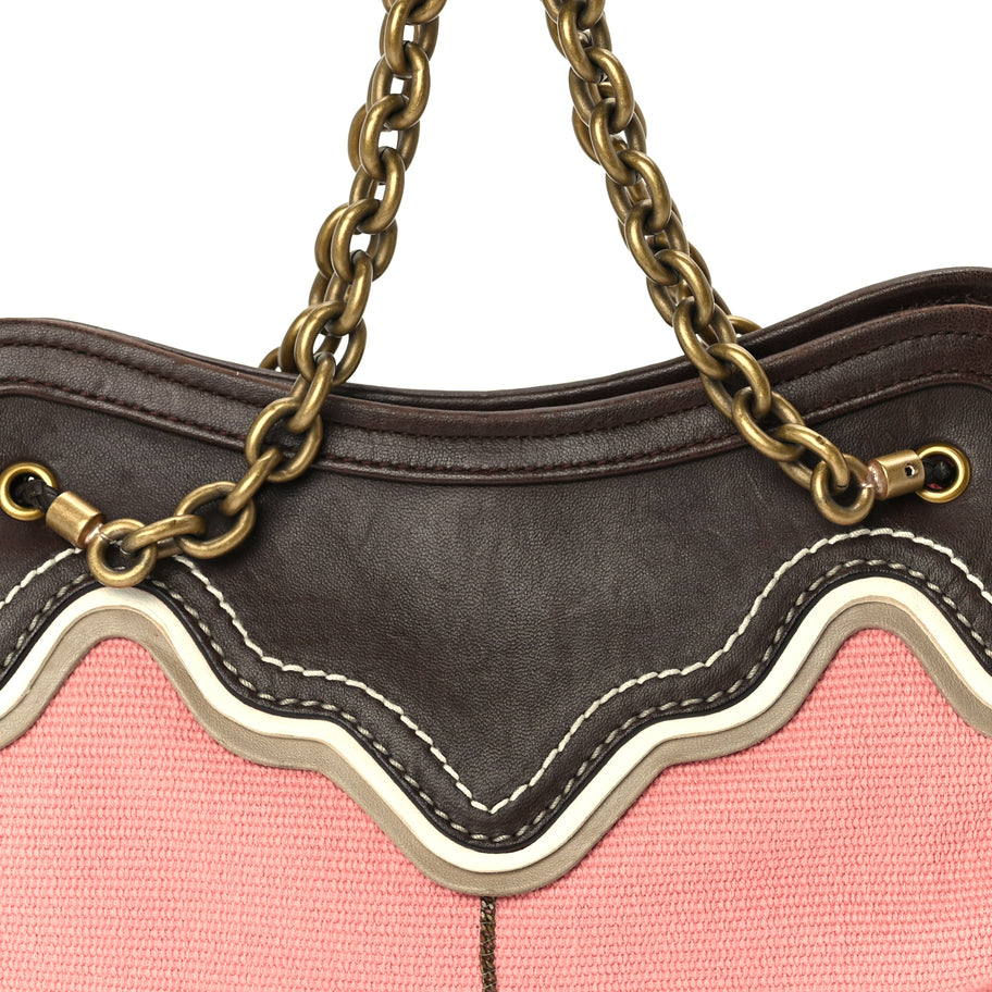 Bottega Veneta Canvas Calfskin Trimmed Shoulder Bag  Pink Brown Image 6
