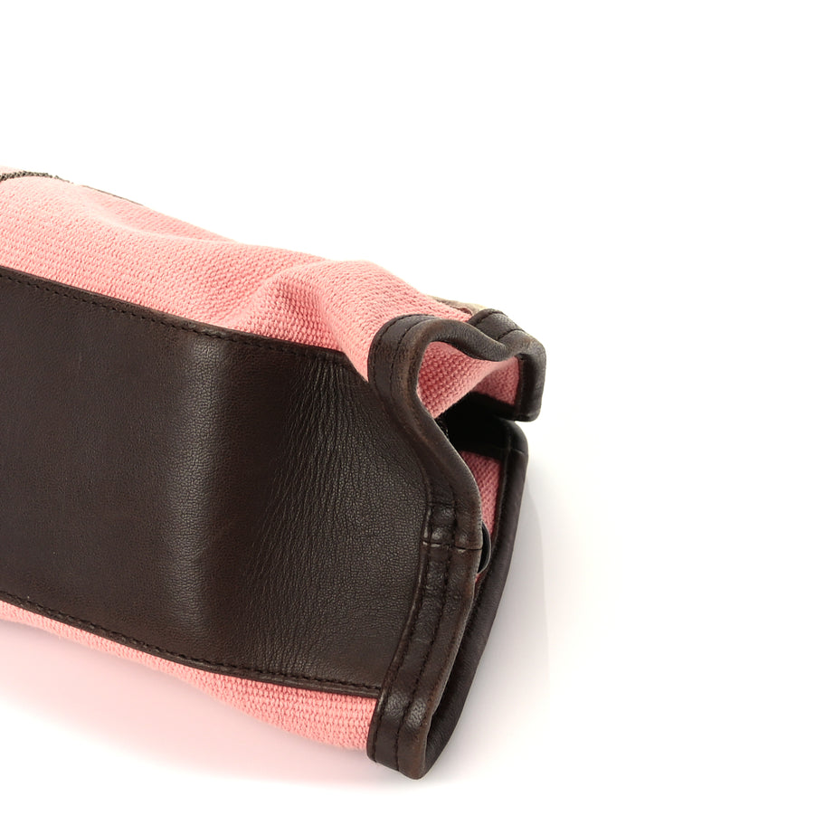Bottega Veneta Canvas Calfskin Trimmed Shoulder Bag  Pink Brown Image 8