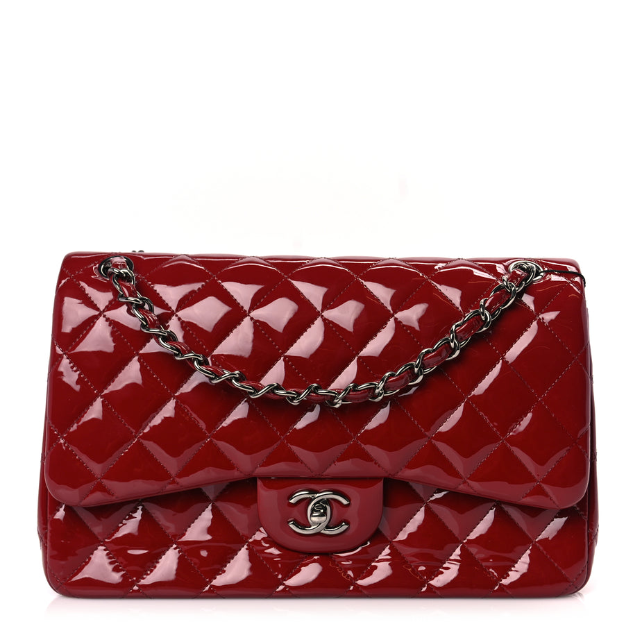 Chanel Patent Quilted Jumbo Double Flap Dark Red Image 1