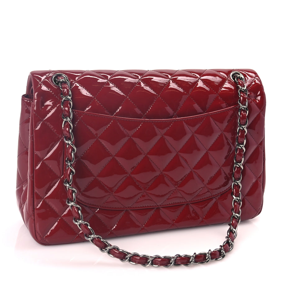 Chanel Patent Quilted Jumbo Double Flap Dark Red Image 2
