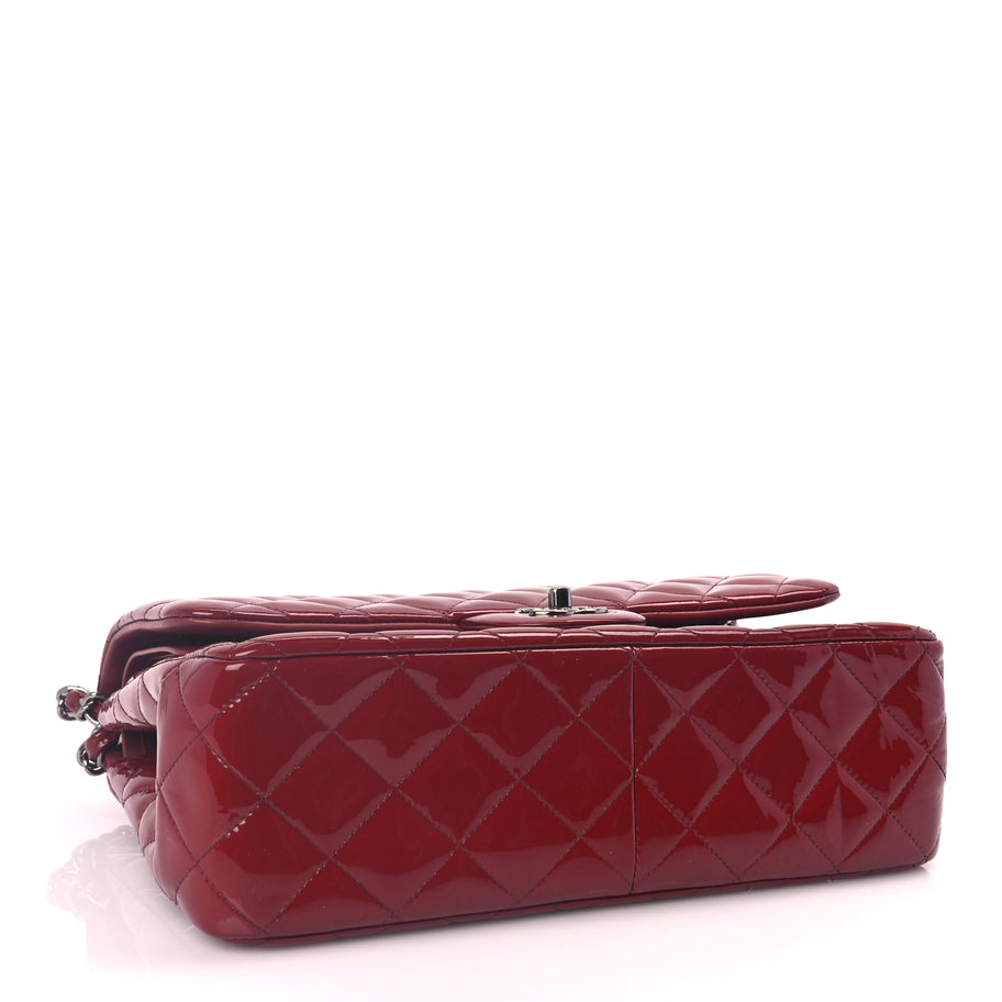 Chanel Patent Quilted Jumbo Double Flap Dark Red Image 3