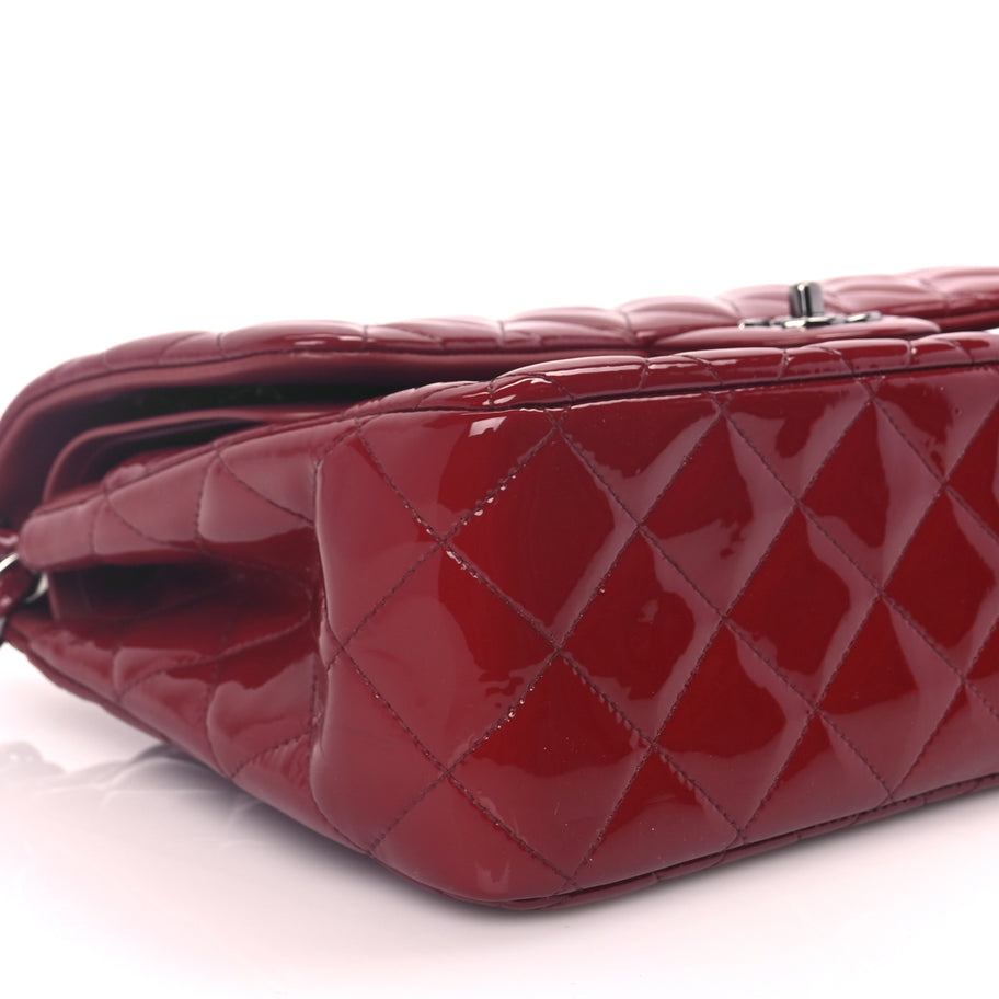 Chanel Patent Quilted Jumbo Double Flap Dark Red Image 8